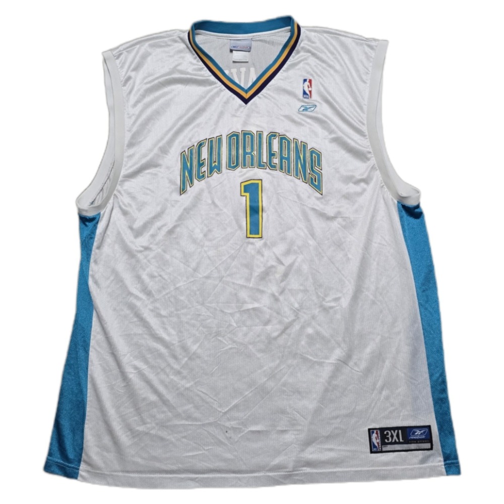 Vintage New Orleans Hornets Jersey Mens 3XL Baron Davis #1 Reebok White